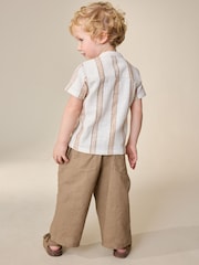 Tan Brown Wide Fit Linen Blend Pull on Trousers (3mths-7yrs) - Image 3 of 8