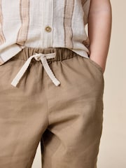 Tan Brown Wide Fit Linen Blend Pull on Trousers (3mths-7yrs) - Image 4 of 8