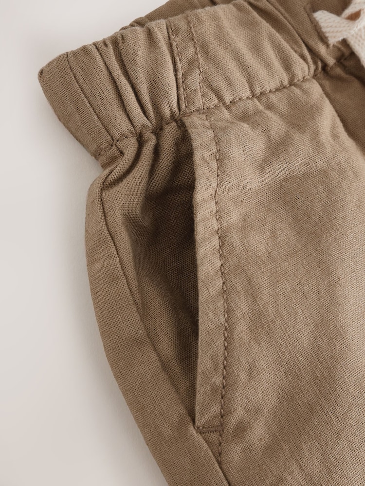 Tan Brown Wide Fit Linen Blend Pull on Trousers (3mths-7yrs) - Image 8 of 8