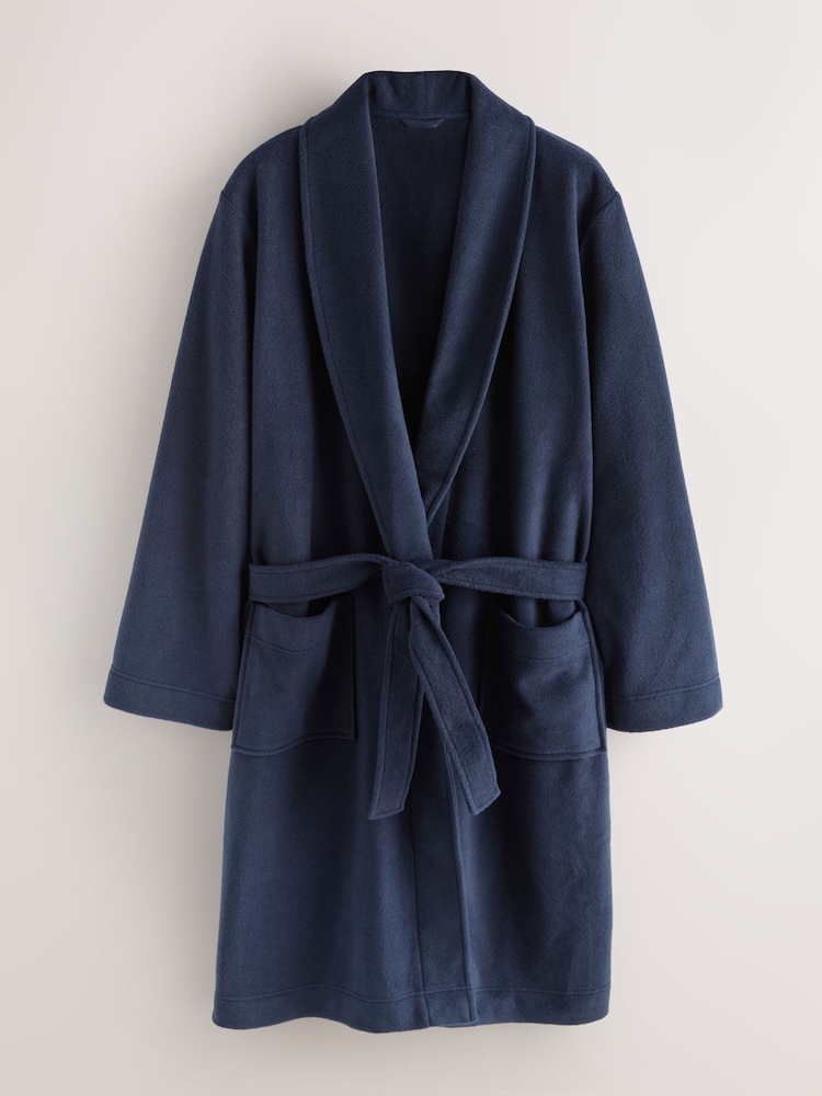 Navy Blue Fleece Dressing Gown - Image 1 of 4 Navy Blue Fleece Dressing Gown - Image 1 of 4