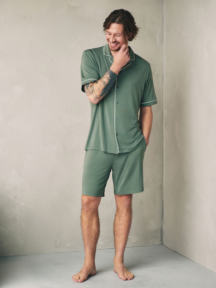 Зеленый - Комплект с короткими рукавами из модала Blend TENCEL™ - Изображение 1 7