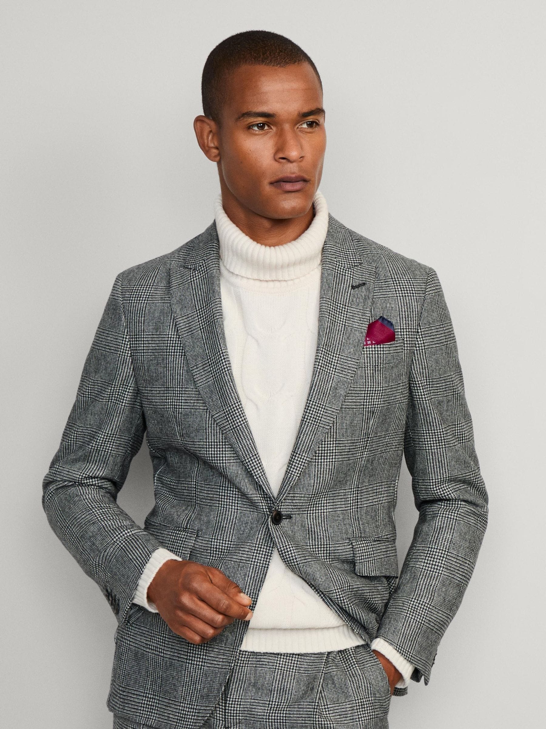 Buy Hackett Black Glen Check Peak Lapel Jacket from Next Luxembourg