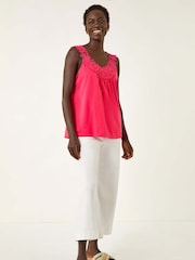Roman Pink Crochet Trim Vest Top - Image 2 of 5