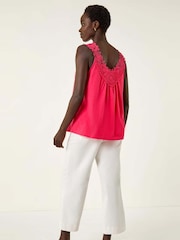 Roman Pink Crochet Trim Vest Top - Image 3 of 5