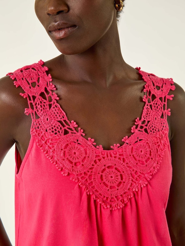 Roman Pink Crochet Trim Vest Top - Image 5 of 5 Roman Pink Crochet Trim Vest Top - Image 5 of 5