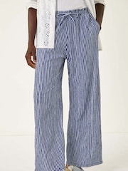 Roman Blue Stripe Wide Leg Trousers - Image 4 of 5