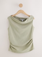 Verde salvia - Blusa sin mangas con drapeado efecto tejido - Imagen 6 de 8