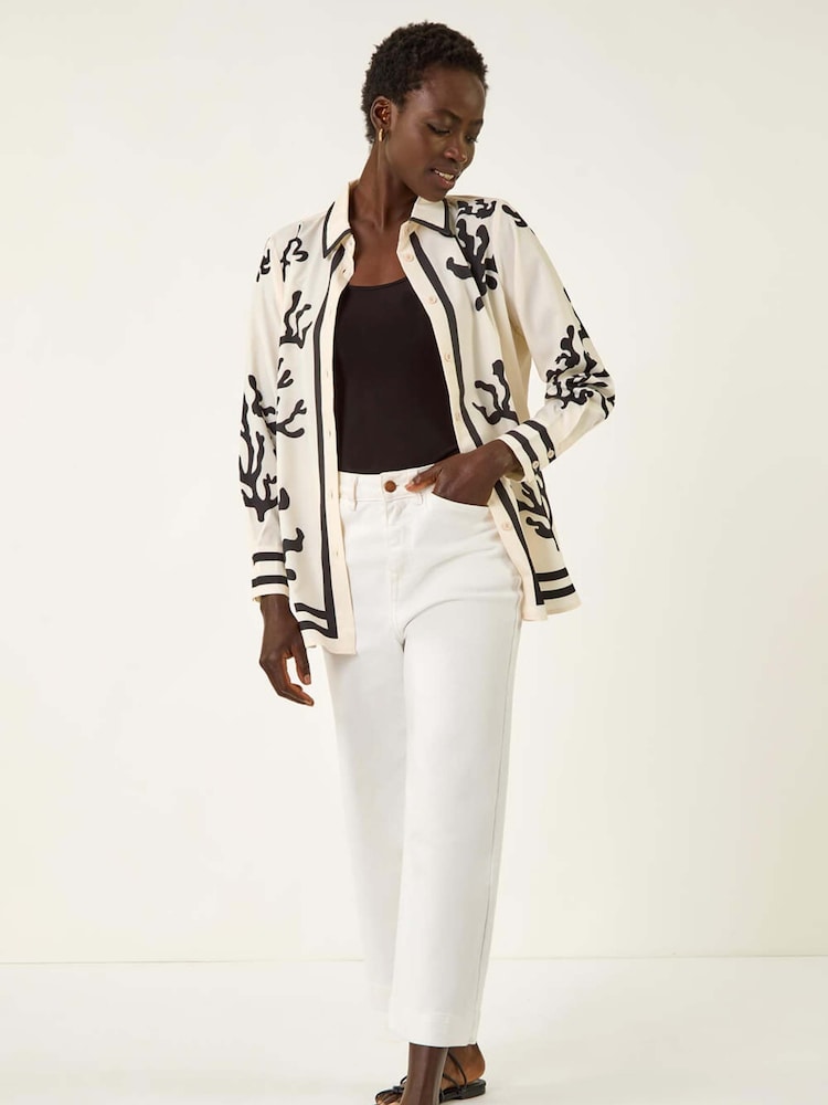 Roman Cream Coral Mono Print Collared Shirt - Image 1 of 5 Roman Cream Coral Mono Print Collared Shirt - Image 1 of 5