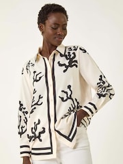 Roman Cream Coral Mono Print Collared Shirt - Image 2 of 5