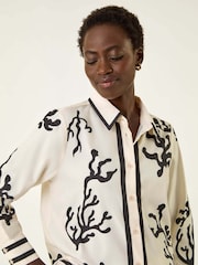 Roman Cream Coral Mono Print Collared Shirt - Image 4 of 5