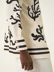 Roman Cream Coral Mono Print Collared Shirt - Image 5 of 5
