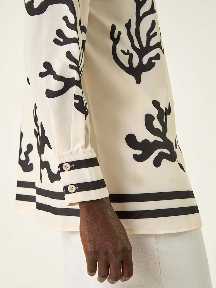 Roman Cream Coral Mono Print Collared Shirt - Image 5 of 5 Roman Cream Coral Mono Print Collared Shirt - Image 5 of 5