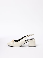 Friends Like These White Faux Leather Snaffle Detail Slingback Low Block Heel Smart Court Shoes - Image 4 of 4