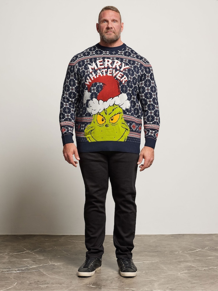 BadRhino Big & Tall Blue Grinch Fairisle Knitted Jumper - Image 2 of 6 BadRhino Big & Tall Blue Grinch Fairisle Knitted Jumper - Image 2 of 6