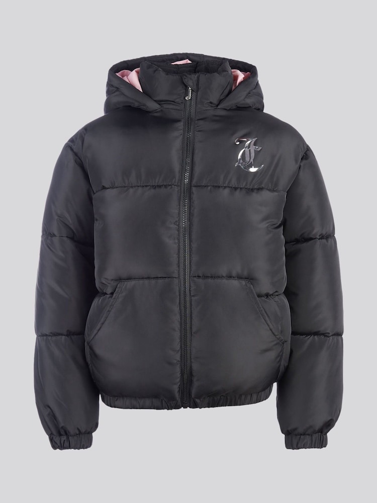 Juicy Couture Black Shorter Length Foiled Puffer Coat - Image 1 of 6