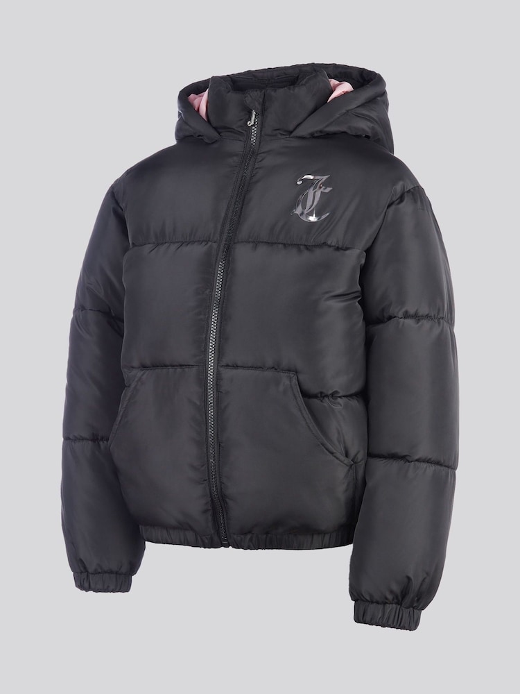 Juicy Couture Black Shorter Length Foiled Puffer Coat - Image 2 of 6