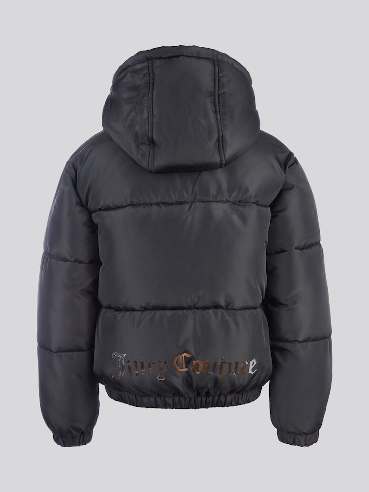 Buy Juicy Couture Black Shorter Length Foiled Puffer Coat from the