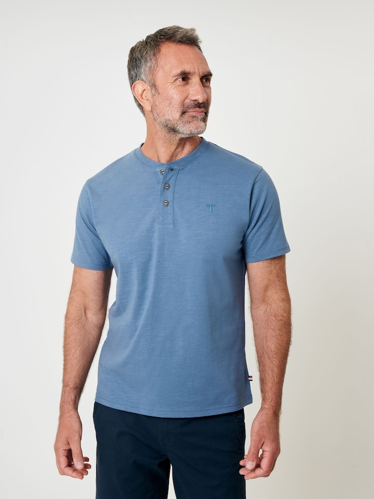 Saltwell Grandad Collar Cotton Jersey T-Shirt - Image 1 of 4 Saltwell Grandad Collar Cotton Jersey T-Shirt - Image 1 of 4
