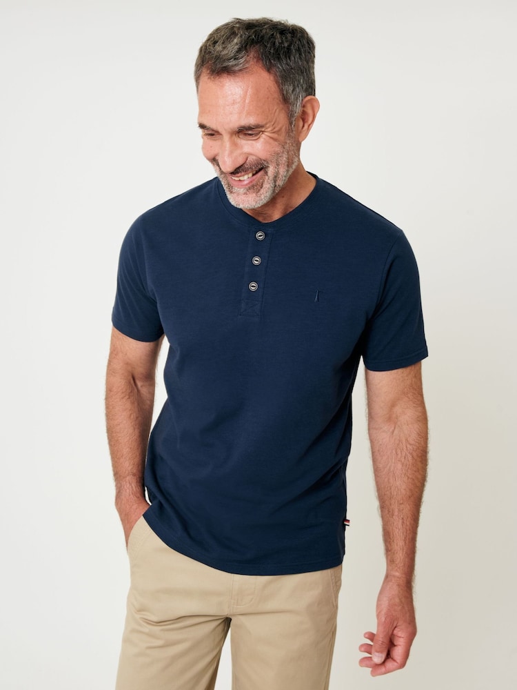 Saltwell Grandad Collar Cotton Jersey T-Shirt - Image 1 of 4 Saltwell Grandad Collar Cotton Jersey T-Shirt - Image 1 of 4