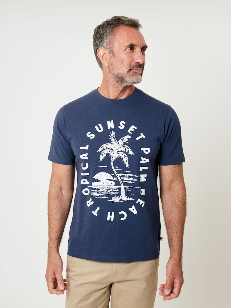 Saltwell Blue Tropical Graphic Print Crew Neck T-Shirt - Image 1 of 4 Saltwell Blue Tropical Graphic Print Crew Neck T-Shirt - Image 1 of 4