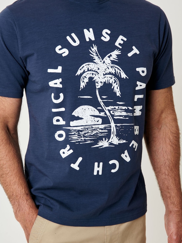 Saltwell Blue Tropical Graphic Print Crew Neck T-Shirt - Image 4 of 4 Saltwell Blue Tropical Graphic Print Crew Neck T-Shirt - Image 4 of 4