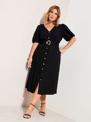 Friends Like These Black Curve Button Through Belted Midi Dress - Image 2 of 5