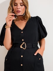 Friends Like These Black Curve Button Through Belted Midi Dress - Image 4 of 5