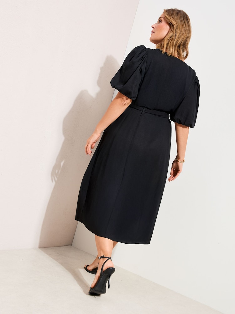 Friends Like These Black Curve Button Through Belted Midi Dress - Image 5 of 5 Friends Like These Black Curve Button Through Belted Midi Dress - Image 5 of 5