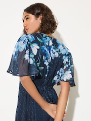 Friends Like These Blue Floral Petite Chiffon Short Sleeve Midi Dress - Image 5 of 5