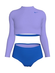 Nike Purple Colour Block Long Sleeve Bikini Set - Image 5 of 7