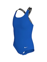 Nike Blue Logo Tape Crossback One Piece Swimsuit - Image 3 of 3