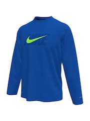 Nike Blue Sun Safe Logo Graphic Long Sleeve Rash Vest - Image 1 of 3