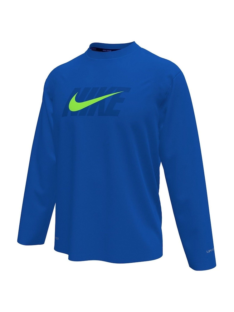 Nike Blue Sun Safe Logo Graphic Long Sleeve Rash Vest - Image 1 of 3