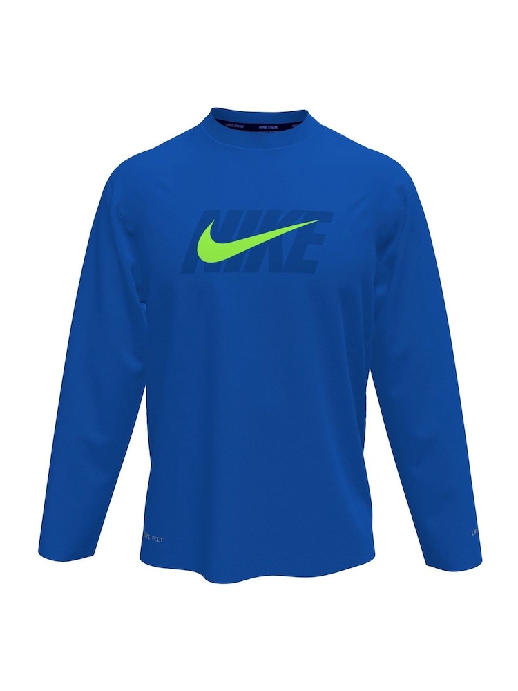 Nike Blue Sun Safe Logo Graphic Long Sleeve Rash Vest - Image 2 of 3