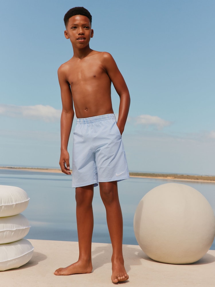 Nike Blue Ripple 7 Inch Stripe Swim Shorts - Image 1 of 8