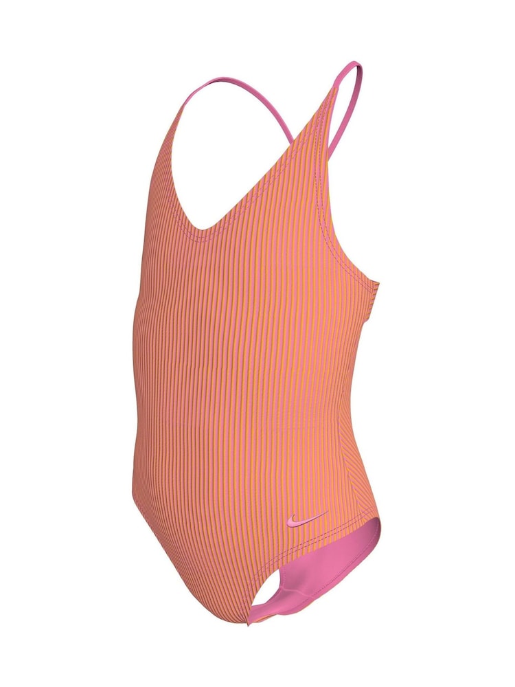 Nike Pink Ripple Texture Striped Lace Up One Piece Swimsuit - Image 9 of 9 Nike Pink Ripple Texture Striped Lace Up One Piece Swimsuit - Image 9 of 9