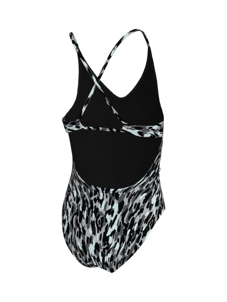 Nike Black Animal Print Lace Up One Piece Swimsuit - Image 2 of 3 Nike Black Animal Print Lace Up One Piece Swimsuit - Image 2 of 3