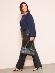 Friends Like These Navy Curve Long Sleeve Hardware Detail Drape Blouse - Image 3 of 4