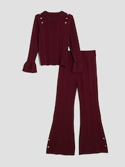 River Island Red Girls Button Detail Flare Top and Leggings Set - Image 1 of 5
