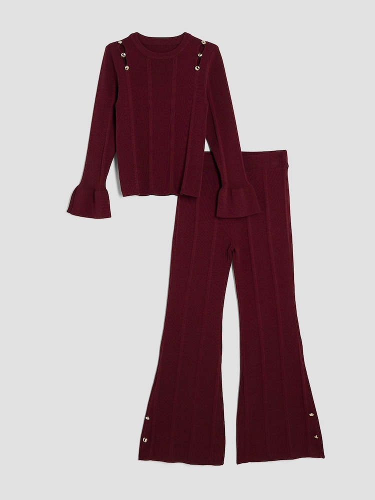 River Island Red Girls Button Detail Flare Top and Leggings Set - Image 1 of 5