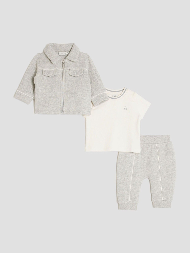 River Island Grey Baby Boys Jacquard Jersey Shacket Set - Image 1 of 5 River Island Grey Baby Boys Jacquard Jersey Shacket Set - Image 1 of 5