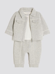 River Island Grey Baby Boys Jacquard Jersey Shacket Set - Image 2 of 5