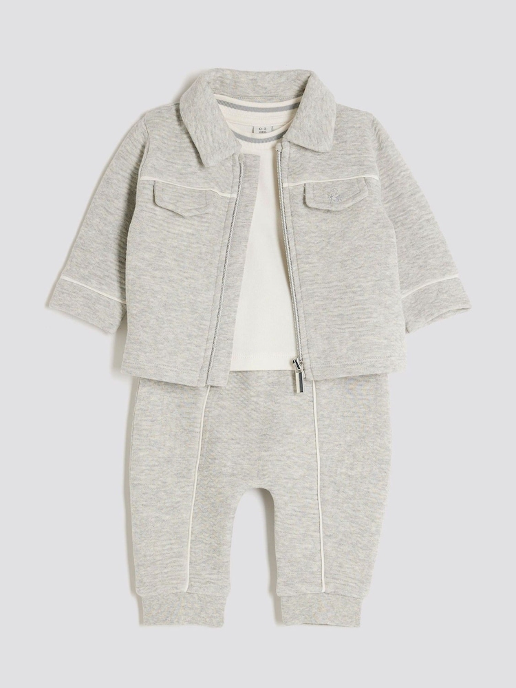 River Island Grey Baby Boys Jacquard Jersey Shacket Set - Image 2 of 5 River Island Grey Baby Boys Jacquard Jersey Shacket Set - Image 2 of 5