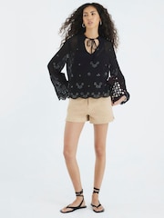River Island Black Chiffon Cutwork Blouse - Image 1 of 4