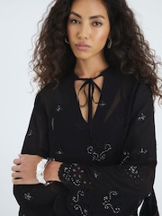 River Island Black Chiffon Cutwork Blouse - Image 4 of 4