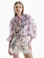 River Island Pink 3D Floral Print Trim Blouse - Image 2 of 4