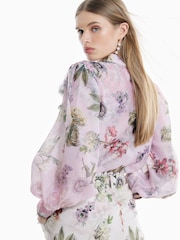 River Island Pink 3D Floral Print Trim Blouse - Image 3 of 4