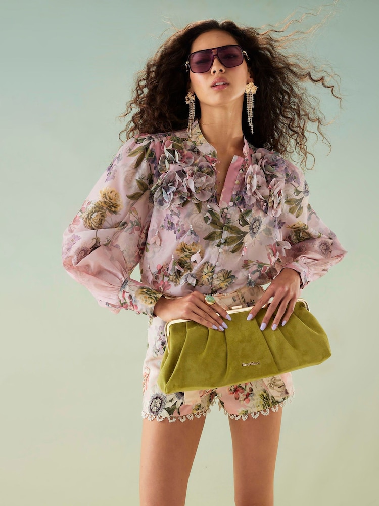 River Island Pink 3D Floral Print Trim Blouse - Image 4 of 4