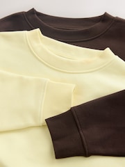 Chocolate Brown/Butter Yellow Supersoft Peached Essentials Crew Neck Seam Detail Sweatshirts 2 Pack - Image 4 of 10