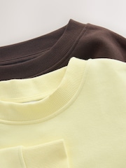 Chocolate Brown/Butter Yellow Supersoft Peached Essentials Crew Neck Seam Detail Sweatshirts 2 Pack - Image 5 of 10